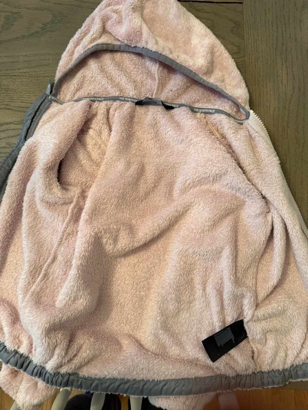 The North Face Kids Pink Hooded Fleece Jacket with Gray Yoke